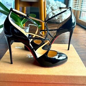 christian louboutin 100mm soustelissimo black patent leather